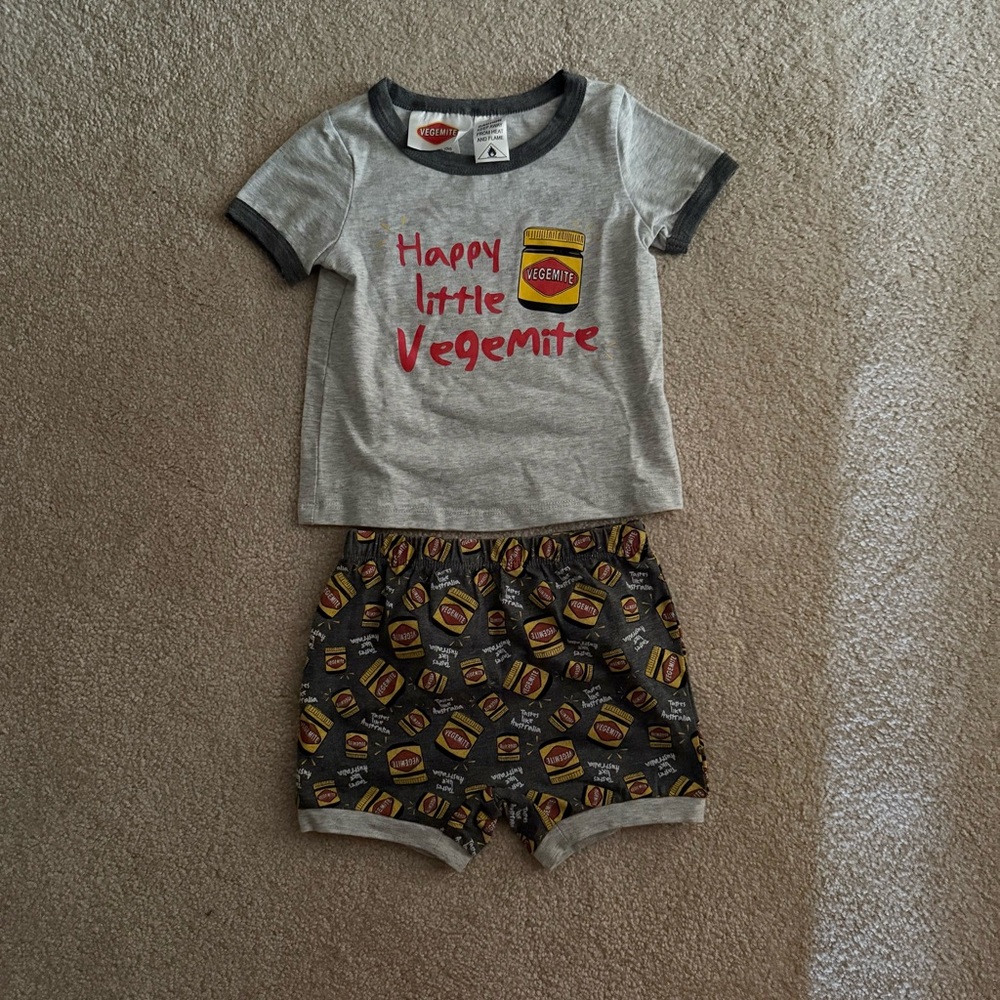 Gray Vegemite Kids top and short set